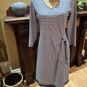 Talbot'sBlue Patterned Wrap-Style Women's Dress Size 10